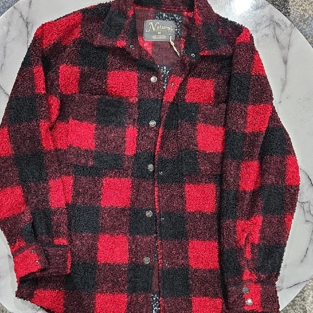 Plaid Red and Black Button Down Shirt